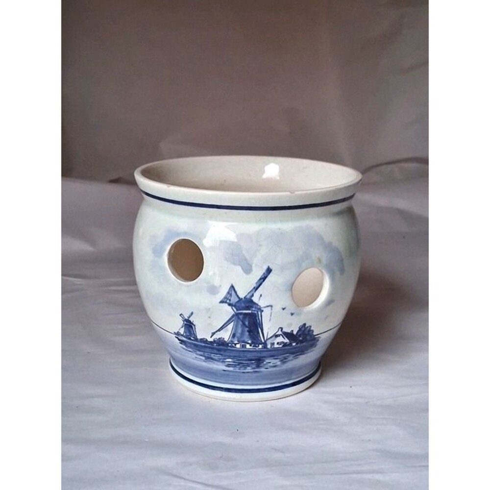 Deft Holland Blauw Jumbo Planter Handpainted Windmill Sailboat 5 " Blue